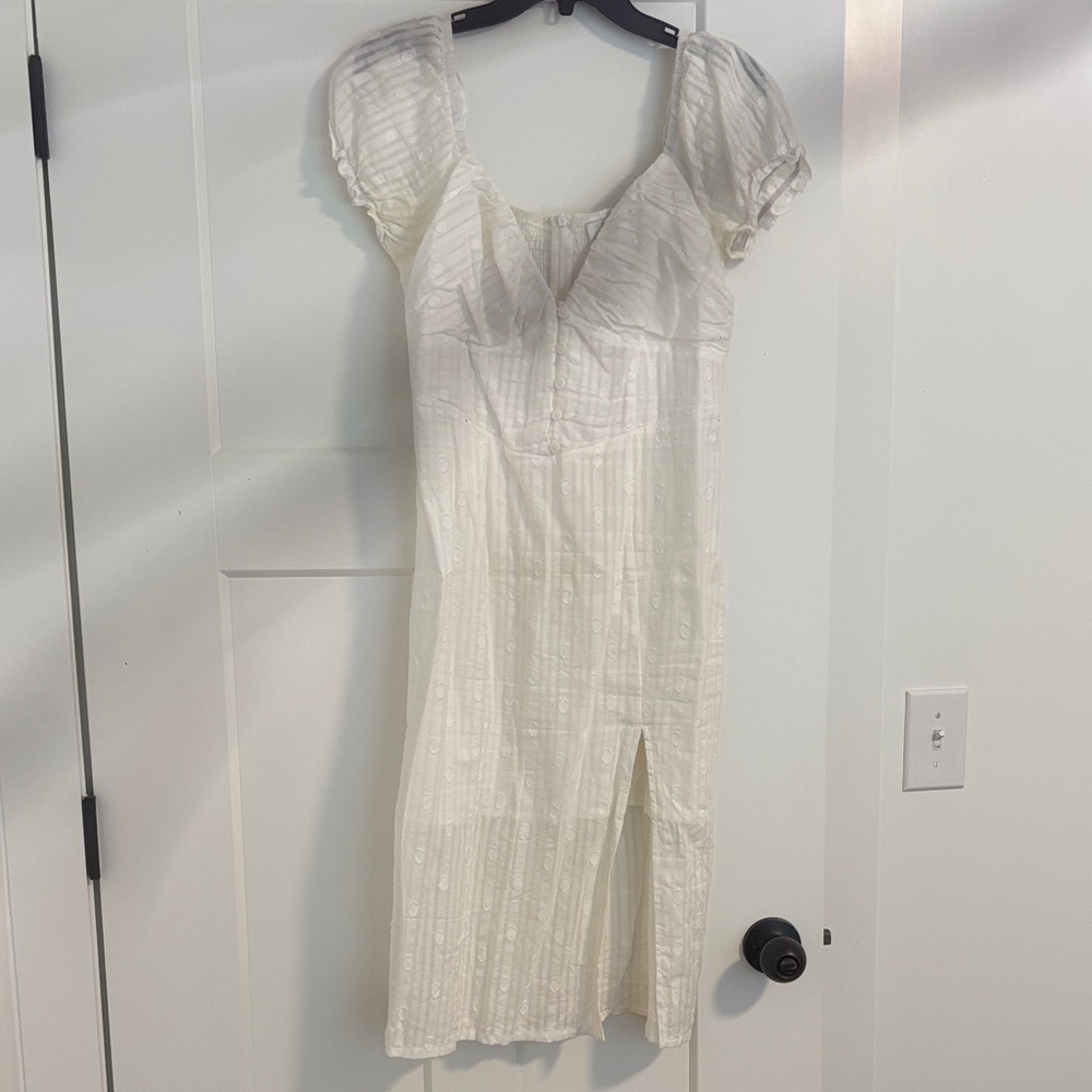 Hello Molly Cream Midi Dress with Puff Sleeves